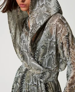Maxikleid Aus Krepon Mit Schlangenprint