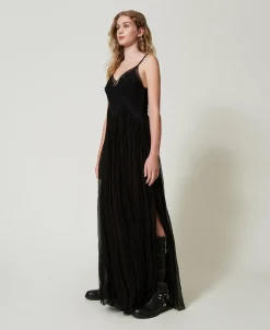 Maxikleid Aus Krepon Und Tüll