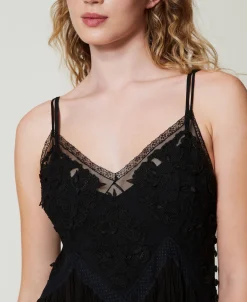 Maxikleid Aus Krepon Und Tüll