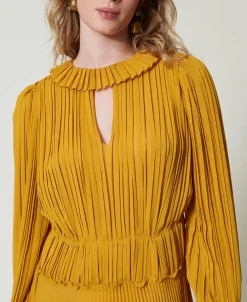 Maxikleid Aus Plissiertem Georgette