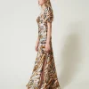 Maxikleid Aus Satin Mit Animaldessin