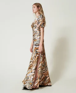 Maxikleid Aus Satin Mit Animaldessin