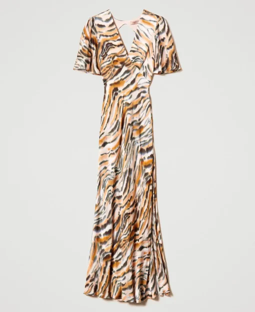 Maxikleid Aus Satin Mit Animaldessin