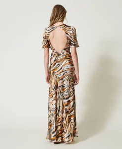 Maxikleid Aus Satin Mit Animaldessin