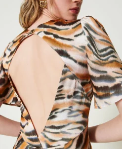 Maxikleid Aus Satin Mit Animaldessin