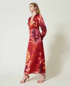 Maxikleid Aus Satin Mit Blumendessin