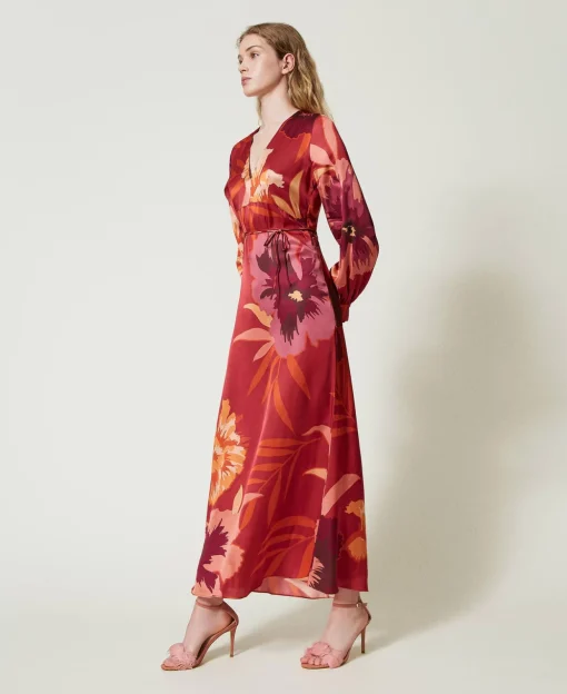 Maxikleid Aus Satin Mit Blumendessin