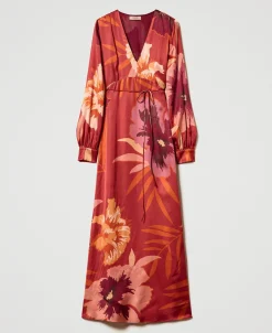 Maxikleid Aus Satin Mit Blumendessin