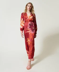 Maxikleid Aus Satin Mit Blumendessin