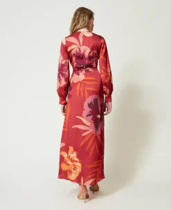 Maxikleid Aus Satin Mit Blumendessin