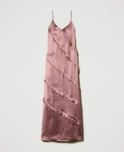 Maxikleid Aus Satin Mit Volants