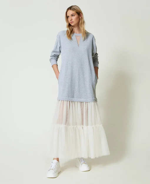 Maxikleid Aus Sweatstoff Und Tüll