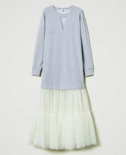 Maxikleid Aus Sweatstoff Und Tüll