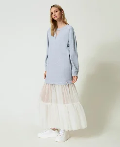 Maxikleid Aus Sweatstoff Und Tüll
