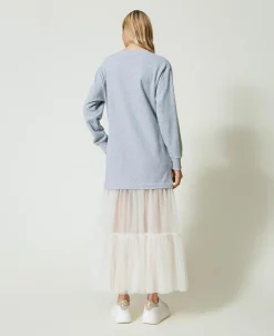 Maxikleid Aus Sweatstoff Und Tüll