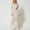 Maxikleid Aus Treeblend-Garn Mit Brosche
