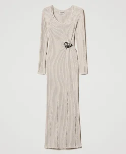 Maxikleid Aus Treeblend-Garn Mit Brosche