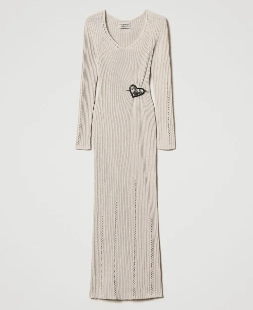 Maxikleid Aus Treeblend-Garn Mit Brosche