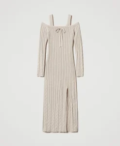 Maxikleid Aus Treeblend-Garn Mit Zopfmustern