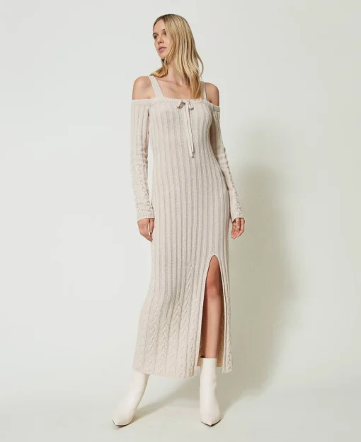 Maxikleid Aus Treeblend-Garn Mit Zopfmustern