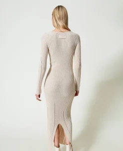 Maxikleid Aus Treeblend-Garn Mit Brosche