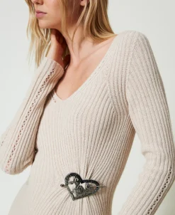 Maxikleid Aus Treeblend-Garn Mit Brosche
