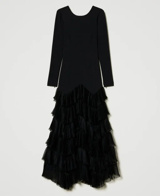 Maxikleid Mit Plissierten Tüllvolants