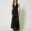 Maxi-Neckholderkleid Mit Plissierten Tüllvolants