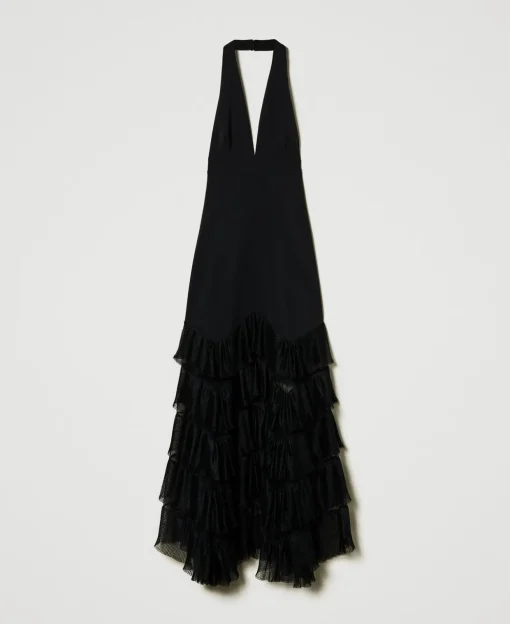 Maxi-Neckholderkleid Mit Plissierten Tüllvolants