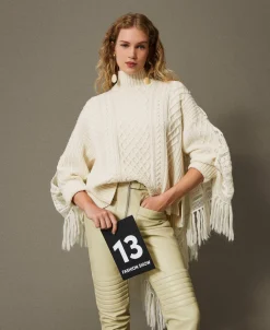 Maxipullover Aus Wollmischgarn Mit Stola