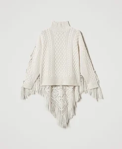 Maxipullover Aus Wollmischgarn Mit Stola