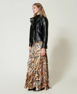 Maxirock Aus Satin Mit Animaldessin