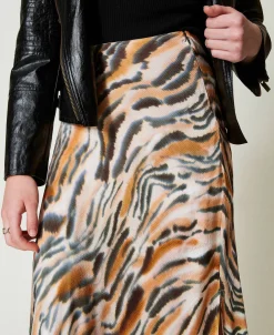 Maxirock Aus Satin Mit Animaldessin
