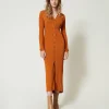 Maxistrickkleid Mit Raffung