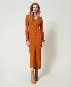 Maxistrickkleid Mit Raffung