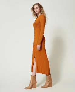 Maxistrickkleid Mit Raffung