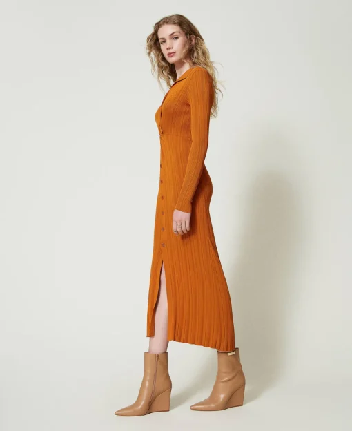 Maxistrickkleid Mit Raffung