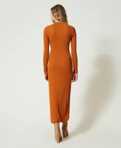Maxistrickkleid Mit Raffung