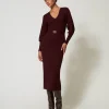 Maxi-Strickkleid Mit Rippenmuster Und Gürtel