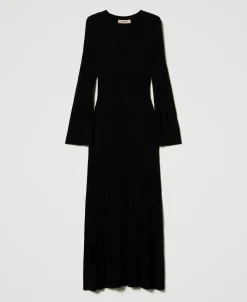 Maxi-Strickkleid Mit Rippenmuster Und Cut-out