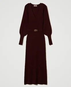 Maxi-Strickkleid Mit Rippenmuster Und Gürtel