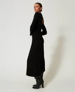 Maxi-Strickkleid Mit Rippenmuster Und Cut-out