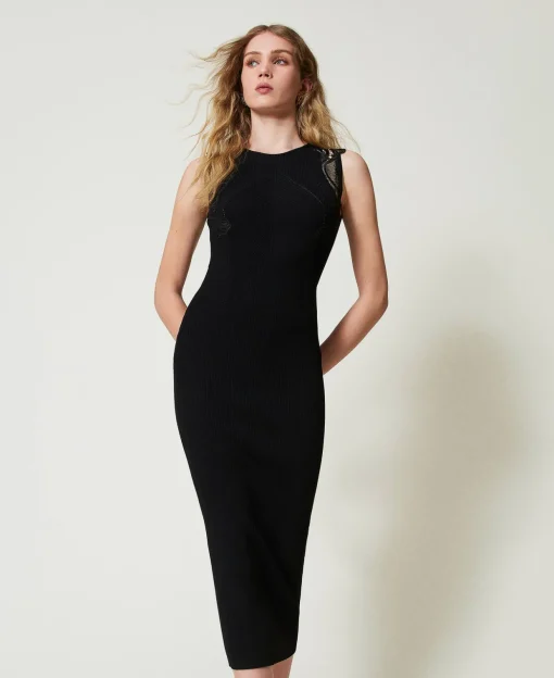 Maxistrickkleid Mit Spitze