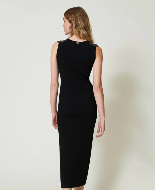 Maxistrickkleid Mit Spitze