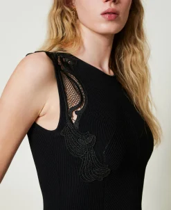 Maxistrickkleid Mit Spitze