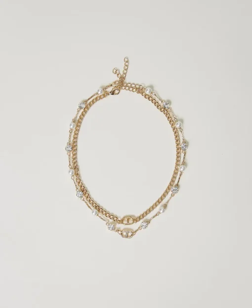 Mehrreihige Kette Mit Strass Und Oval T