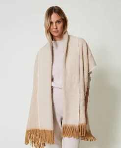 Melierter Poncho Mit Fransen