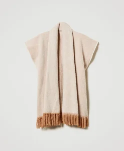 Melierter Poncho Mit Fransen