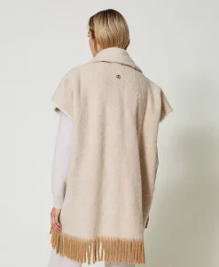 Melierter Poncho Mit Fransen