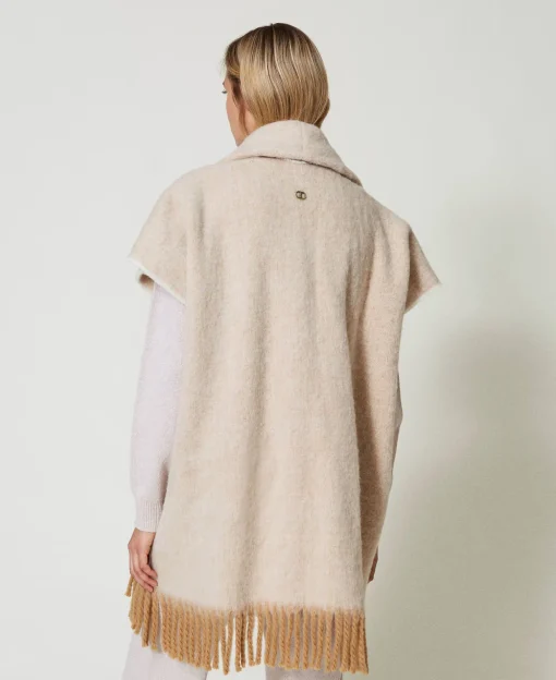 Melierter Poncho Mit Fransen